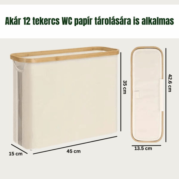 EcoBin PET palackgyűjtő kuka bambusz WC-papír tároló kosár fedéllel méretek