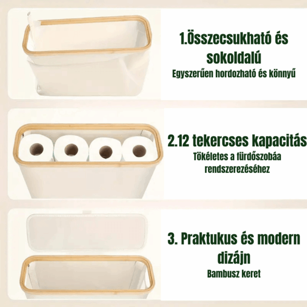 EcoBin PET palackgyűjtő kuka bambusz WC-papír tároló kosár fedéllel modern és praktikus