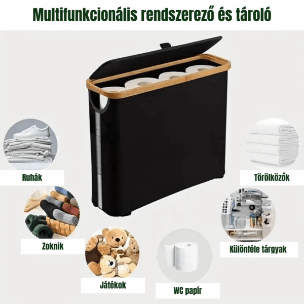 EcoBin PET palackgyűjtő kuka bambusz WC-papír tároló kosár fedéllel multifunkcionális