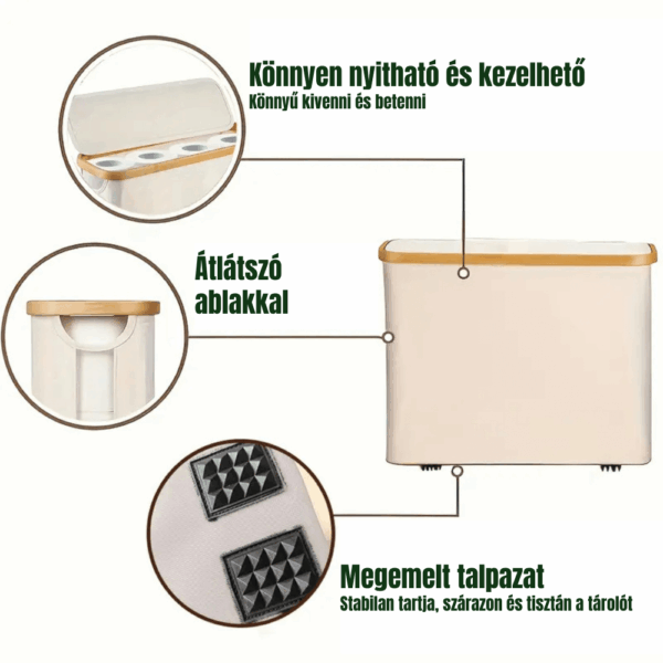 EcoBin bambusz keretes WC papír tároló kosár fedéllel - fekete/bézs színben - Image 8
